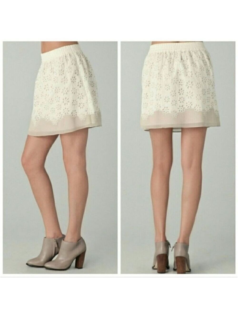 CLUB MONACO | Eyelet Skirt Cotton Silk Trim Cream Sz 2